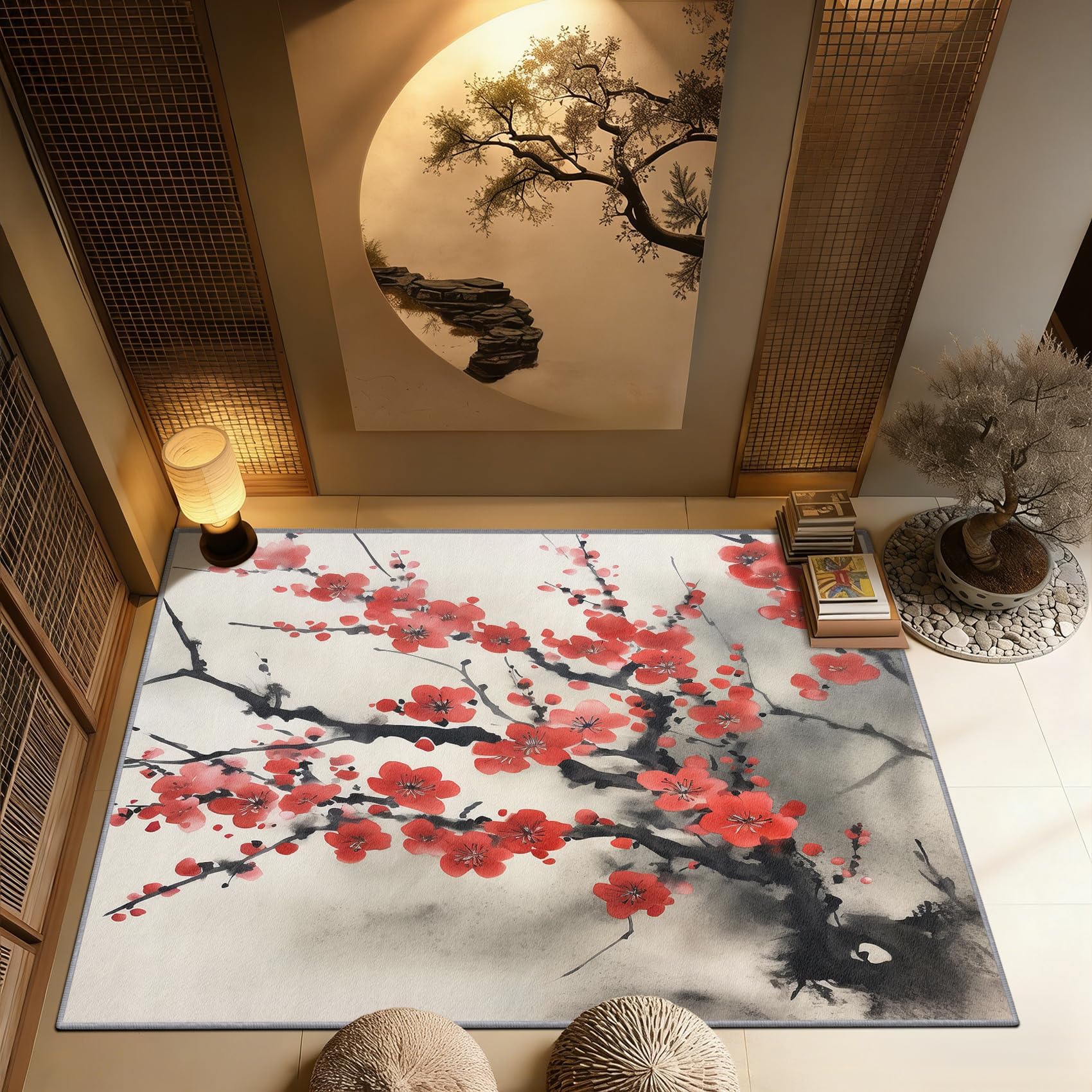 Tapis japonais de salon aux motifs de fleurs asiatiques, moquette fine 120x140 cm