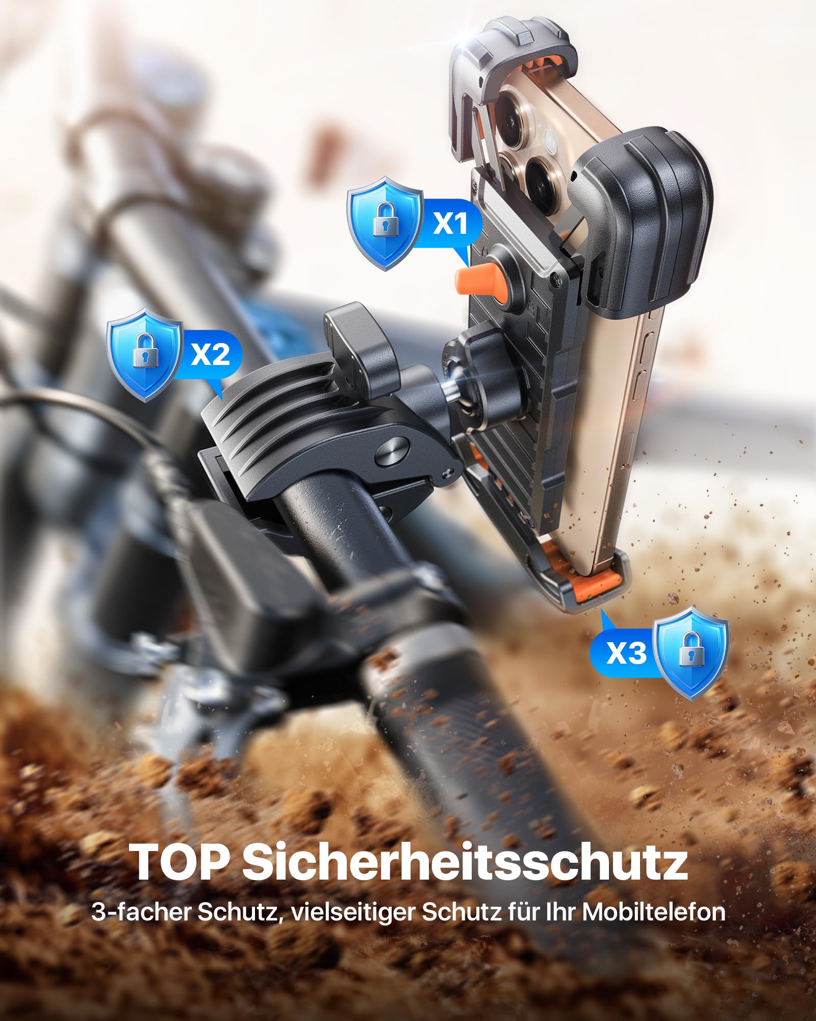 andobil 2026 Handyhalterung Fahrrad [ Top Verarbeitet ] 165 km/h Stoßfest [ 1s Einhandbedienung ] Universal Handyhalterung Motorrad 360° Handyhalter Fahrrad für iPhone 17/16/15 Pro Max Samsung S25
