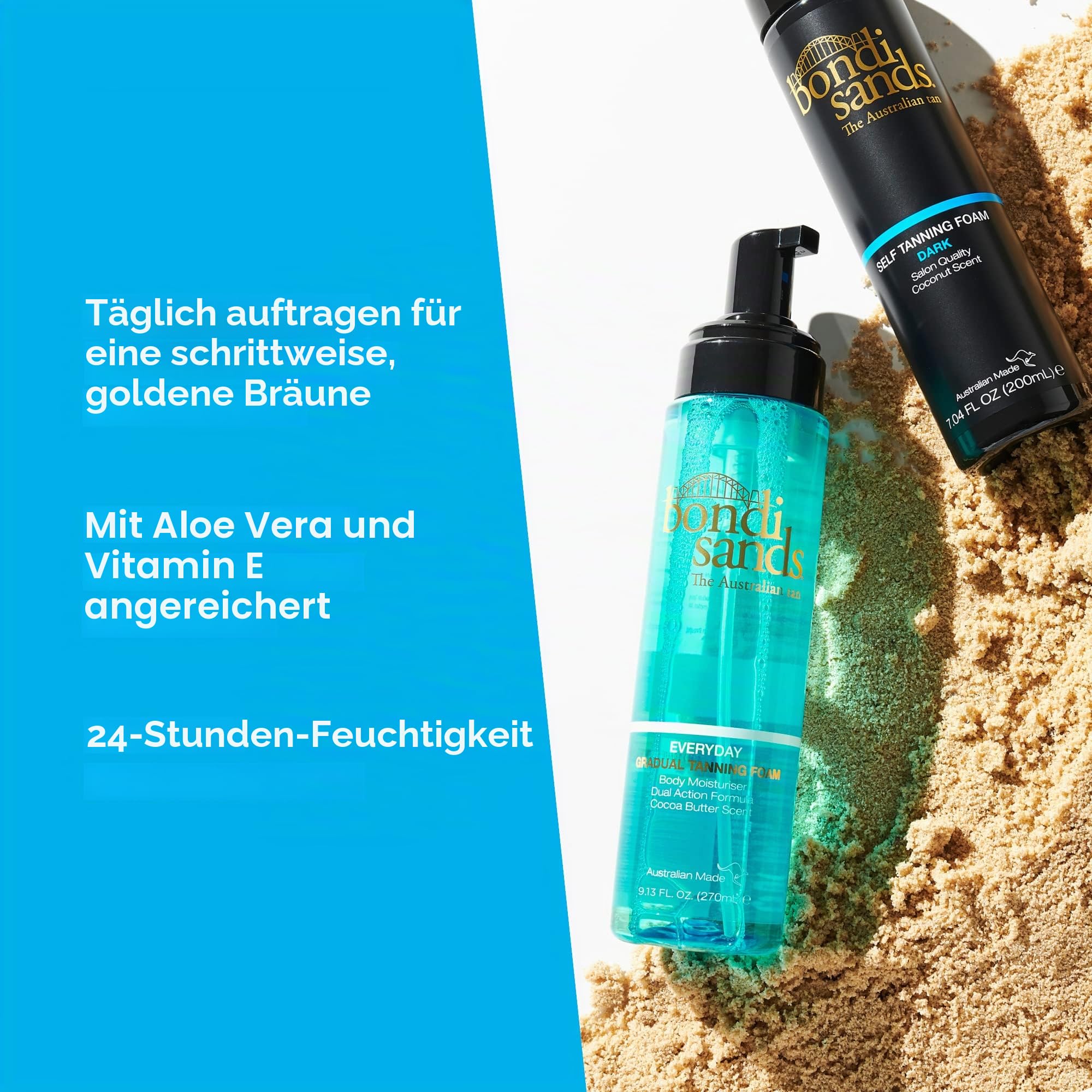 Bondi Sands Everyday Gradual Tanning Foam | Leichter Bräunungsschaum baut einen natürlichen Glanz in 1–3 Anwendungen auf, angereichert mit Aloe Vera, vegan + tierversuchsfrei, Kakaobutterduft | 270 ml