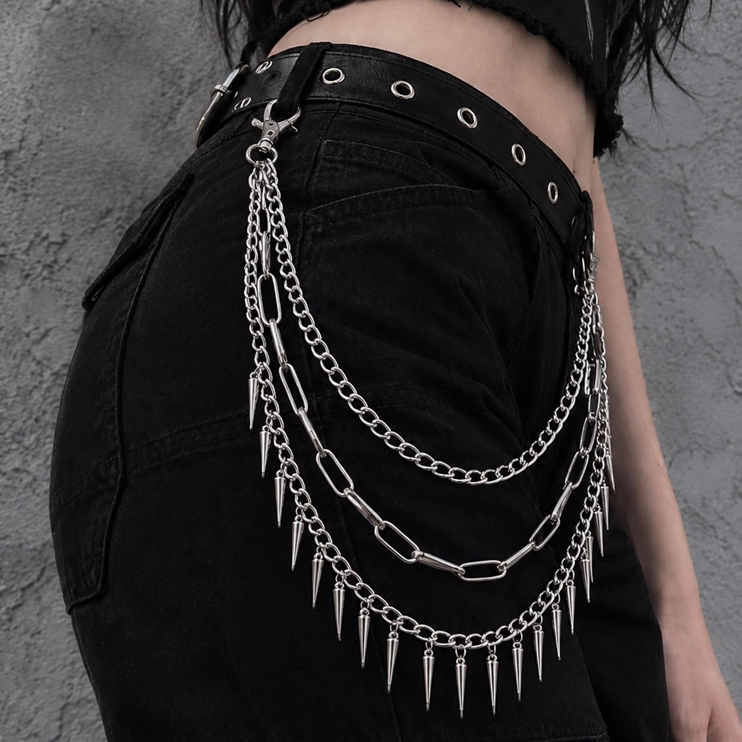 Spike Pants Chain Silver Metal Jean Chain for Belt Loop Punk Layered Pocket Chains Hip-Hop Gothic Accessories for Women Men image 2