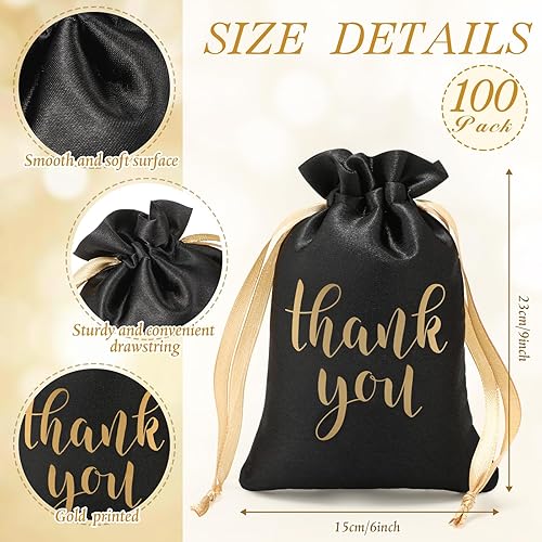 Miniatura 2 de Roowest 100 bolsas de regalo de satén con cordón para joyas, bolsas de dulces para Acción de Gracias, boda, despedida de soltera, baby shower, bolsa