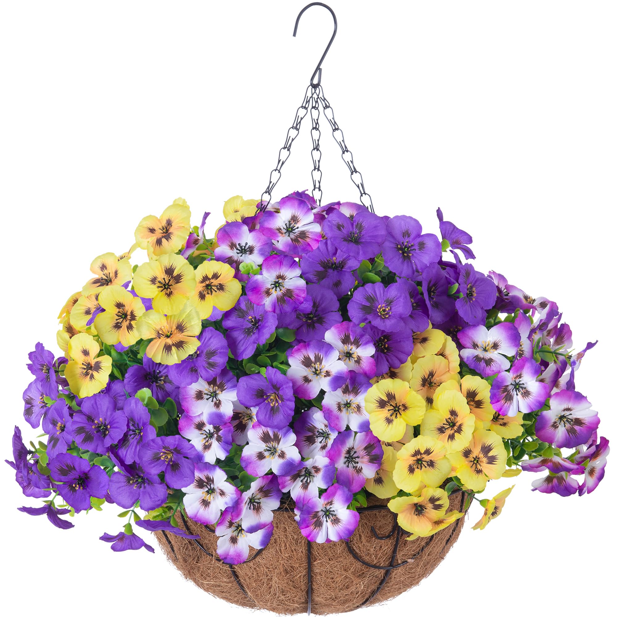 Ivydale Artificial Pansies Faux Hanging Plants Flowers Basket