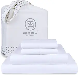 Threadmill 100% American Supima Cotton Sheets King Size - 1000 Thread Count, 4Pc King Size Sheets Set, Smooth Sateen King Sheets, Ultra Luxury Bed Sheets, 17" Deep Pocket King Sheet Set - White Sheets