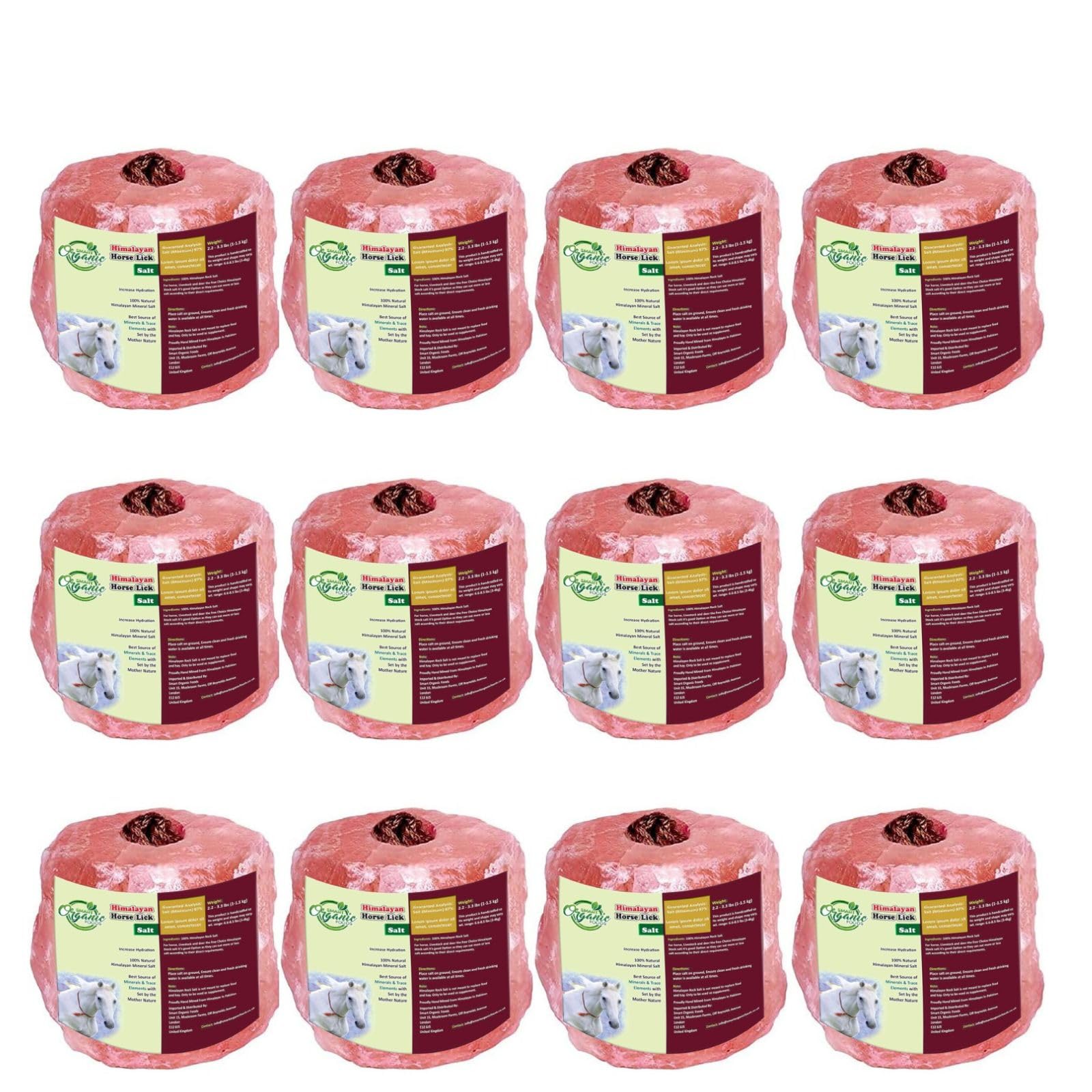 12x Himalayan Animal Horse Lick Natural Pink Salt, Natural shape salt with strong hanging Rope | Suitable for all Animals | 1-1.5 kg l Product from Pakistan l Pack of 12 (12 in one Box)