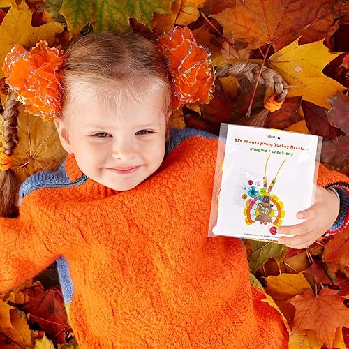 Miniatura 9 de Winlyn Juego de 24 juegos de manualidades de otoño, collares de pavo de Acción de Gracias, juegos de arte de otoño con hojas de arce y plumas de