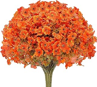 12 Bundles Fall Flowers Artificial for Decoration, Artificial Mums for Outdoors, Orange Fake Flowers Daisy Eucalyptus Realistic UV Resistant for Garden Patio Porch Home Decor (12, Orange)