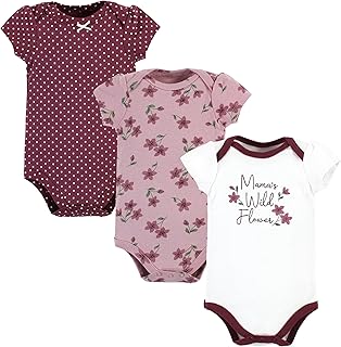 Unisex Baby Cotton Bodysuits, Plum Wildflower, 0-3 Months