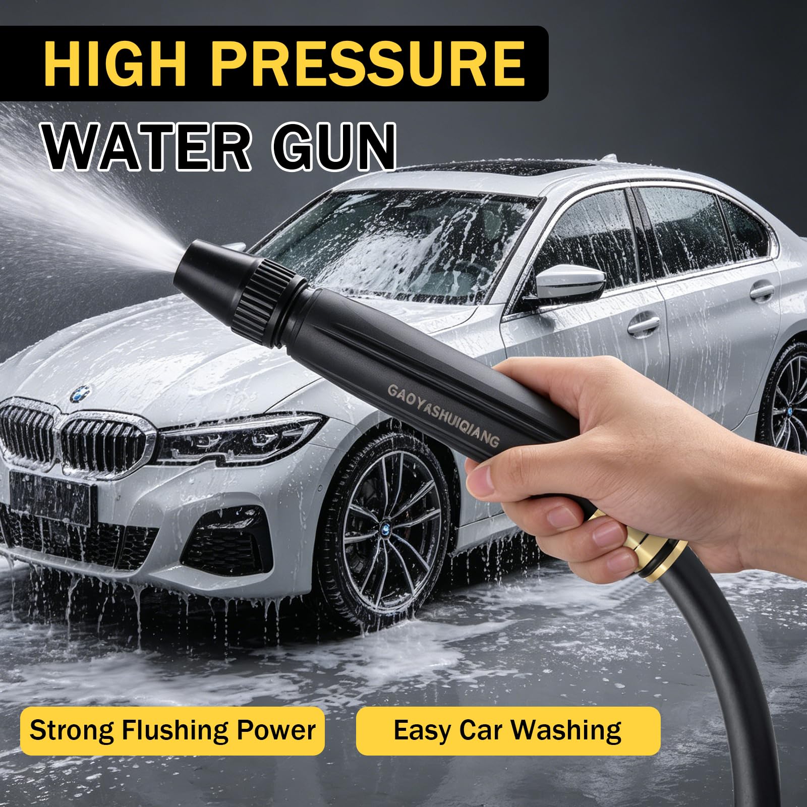 Photo 1 of 2pcs Heavy Duty High Pressure Hose Nozzle, Home High Pressure Car Wash Water Gun, Pressure Car Wash Water Gun with Booster Nozzle And Hose, Pressure Washer Hose Attachment for Plant Watering Lawn Car