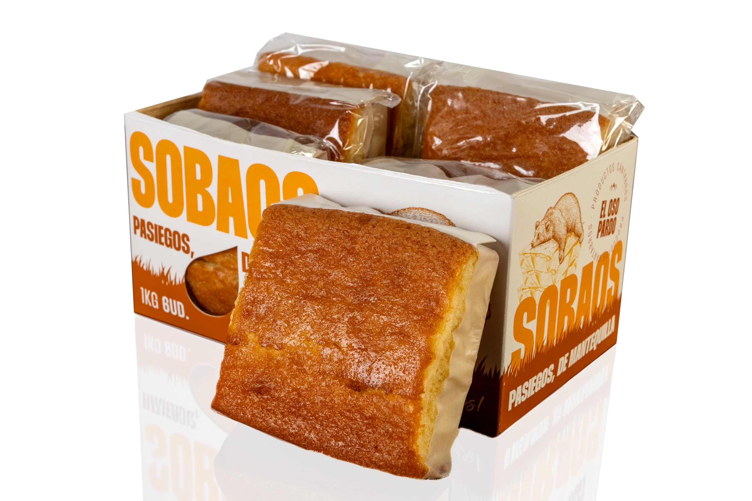 EL OSO PARDO Sobaos Pasiegos IGP - Receta Tradicional de Cantabria, Bizcocho de Mantequilla, 6 uds. Tamaño XL, Caja 1 kg