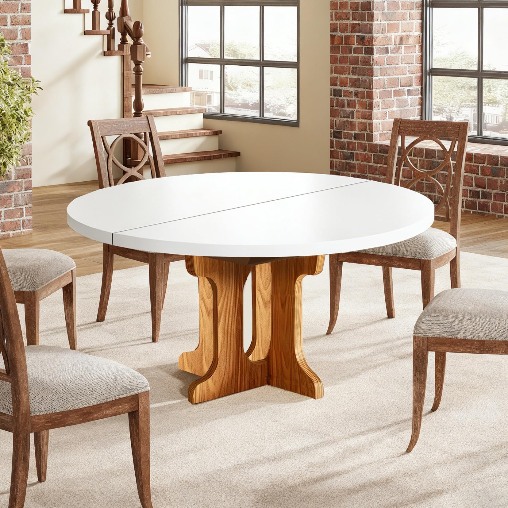 TWSOUL Tavolo da pranzo, tavolo da cucina estraibile, a 3 livelli, tavolo da pranzo rotondo, per 2-8 persone, per soggiorno, sala da pranzo, cucina, 90-120 x 90 x 75 cm