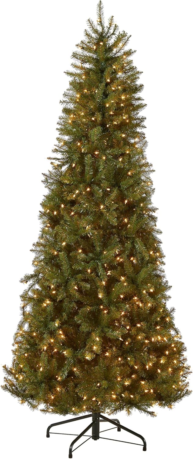 National Tree Company 7.5 ft Pre-Lit Dunhill Fir Slim Artificial Christmas Tree, 600 Clear Lights, 1,600 Tips, Includes Stand, Green 7ft 6in