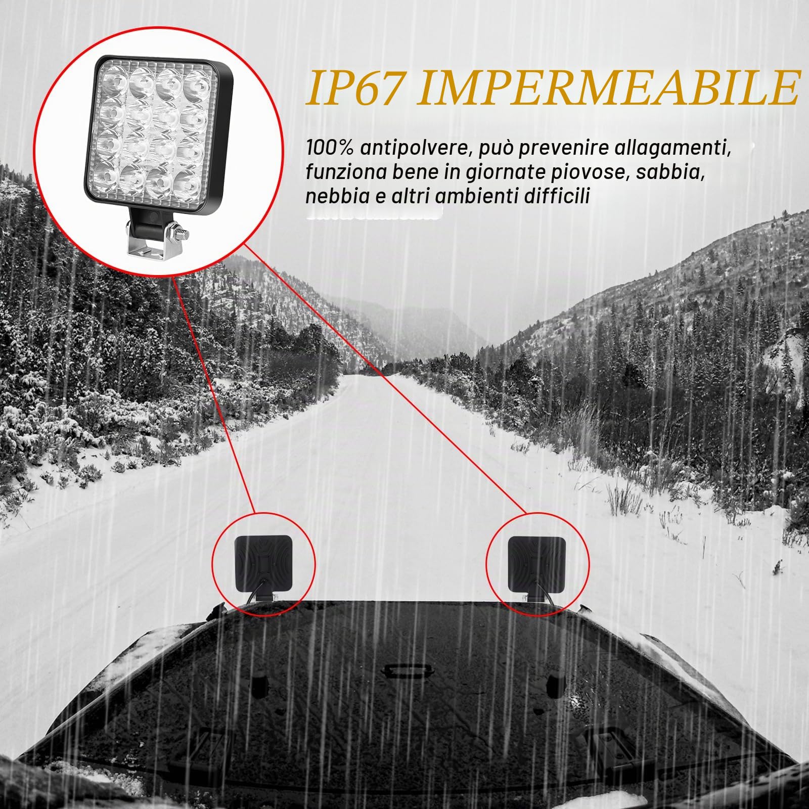 Sporgo 6 pezzi di fari da lavoro LED: fari LED quadrati 12V 48W, fari supplementari fuoristrada e retromarcia IP67 impermeabili per escavatori, trattori, cingolati, ATV, camion fuoristrada, luce