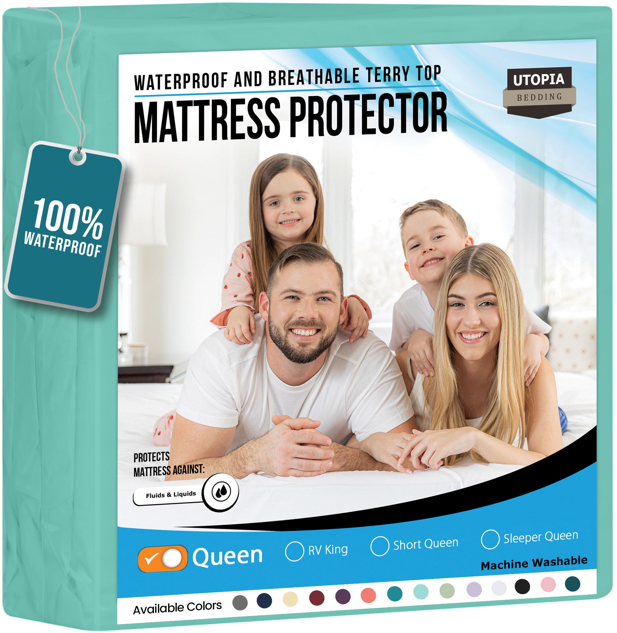 Utopia Bedding Waterproof Mattress Protector Queen Size, Premium Terry Mattress Cover 200 GSM, Breathable, Fitted Style with Stretchable Pockets (Spablue)
