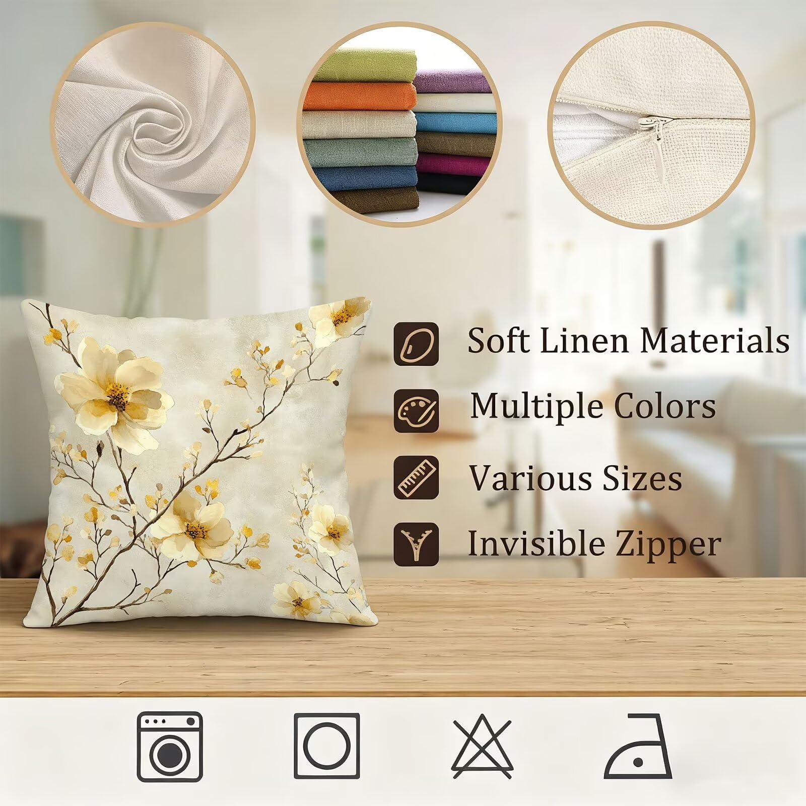 Amarillo Funda Cojin 65x65 Planta Funda Almohada 65x65 Cojines Sofa Súper Suave Fundas Cojines Decorativos Fundas Almohadas 4 Piezas Cervicales y Cuello, para Hogar Sofa Cama Salon Decoracion E - 917