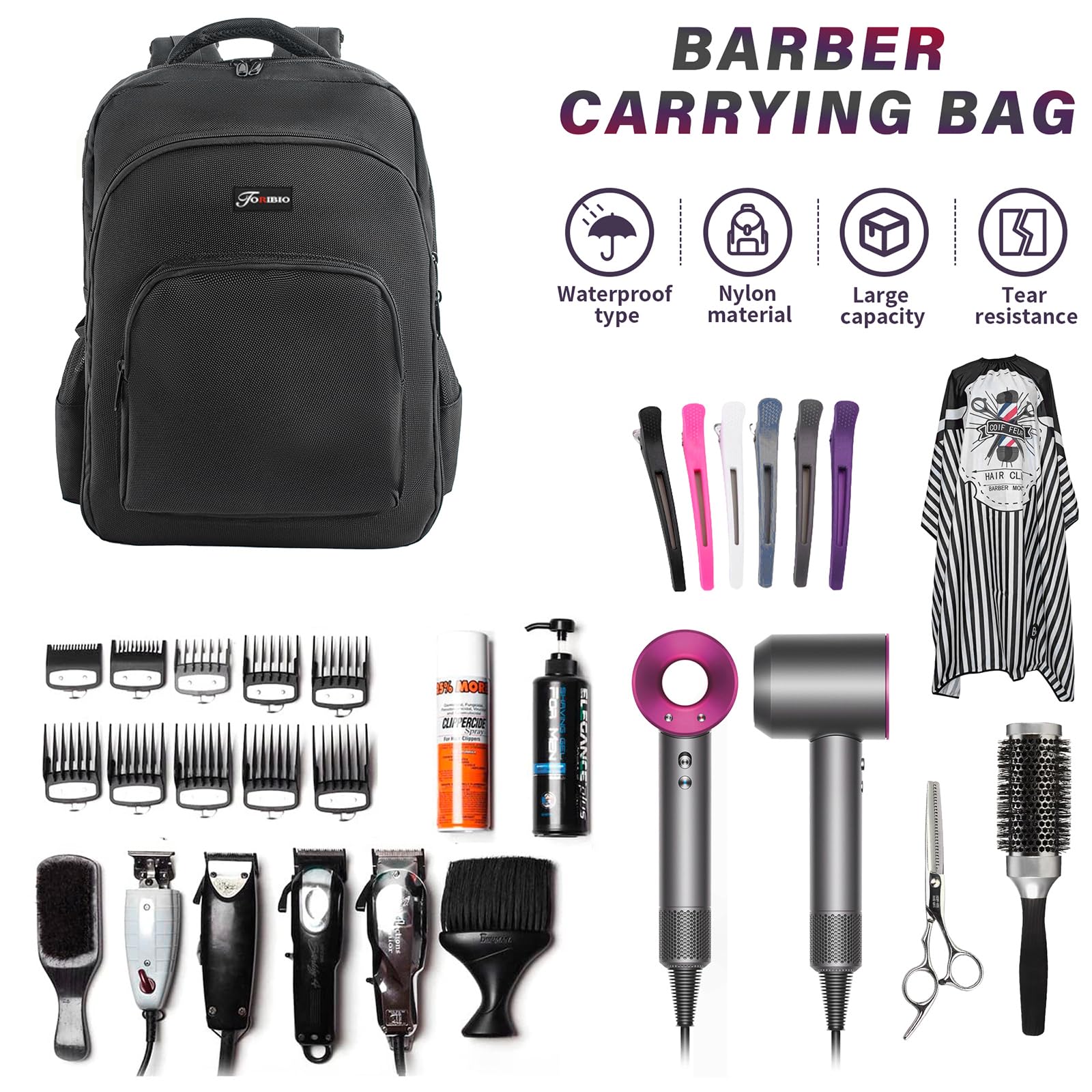 Friseur Werkzeugtasche, Clipper und Zubehör Organisator,Schwarz | Friseur Koffer, Tragbarer Rucksack für Friseurwerkzeuge, Barber Bag