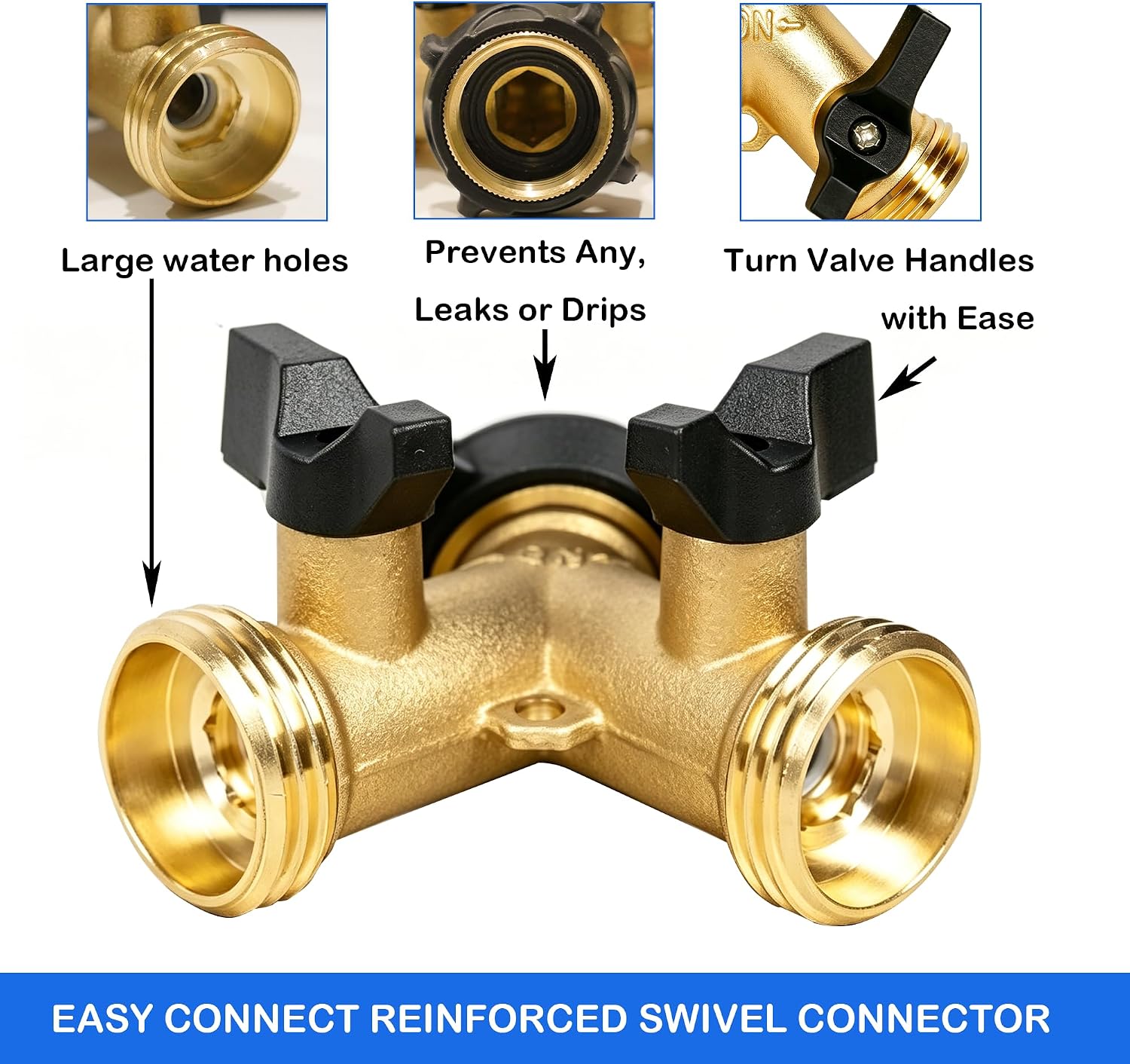 LIULO TOOL 2 Pack Brass Garden Hose Splitter 2 Way, Hose Y Splitter 3/4 Inch Heavy Duty Brass Hose Connector Tap Splitter, Hose Spigot Adapter 2 Valves with Rubber Washers thumbnail