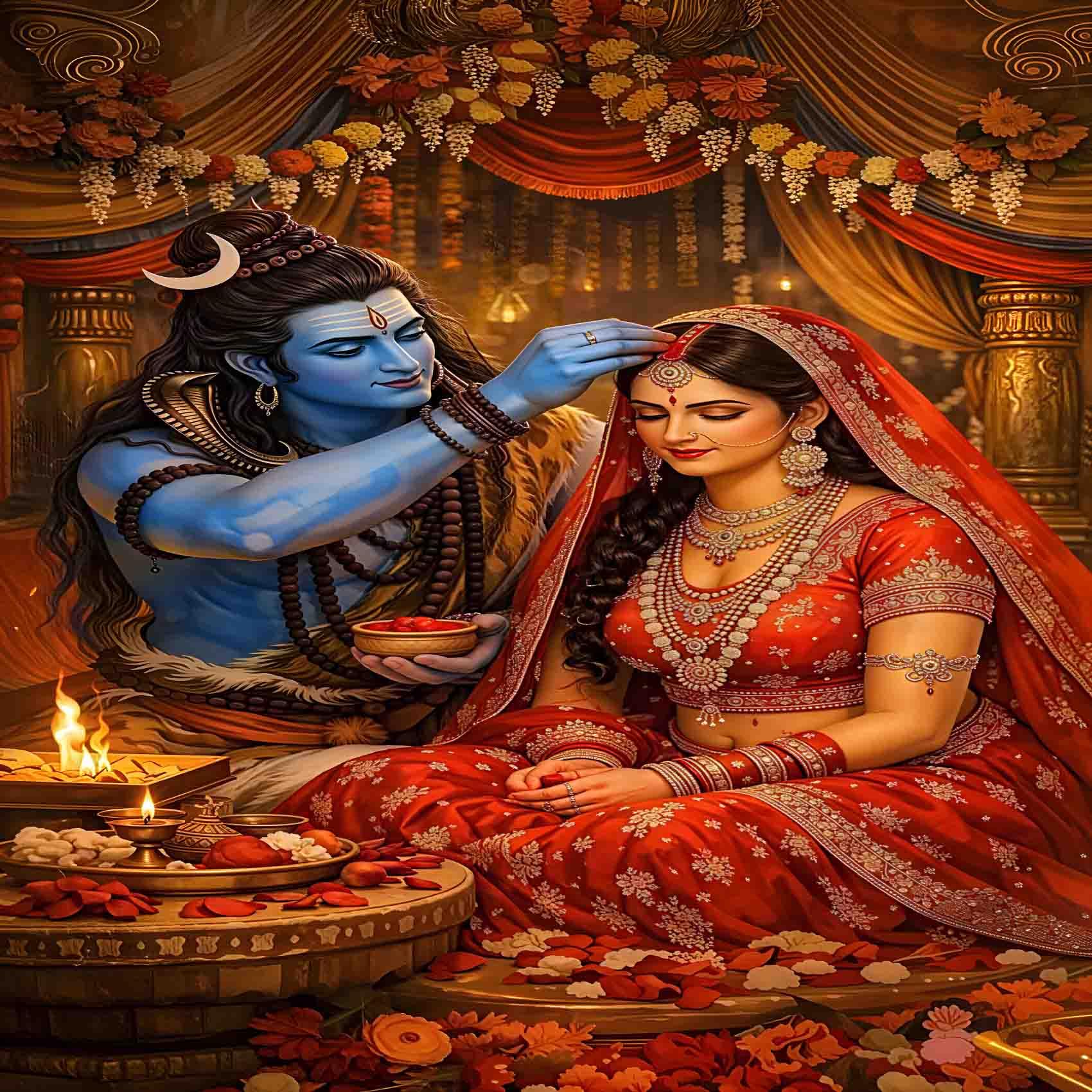 Shiv Parvati Vivah Theme Backdrop, Washable Polyester Fabric, 8Ft x 8Ft, Wedding and Pooja Decoration, Maha Shivratri Festival Background Curtain-image-22