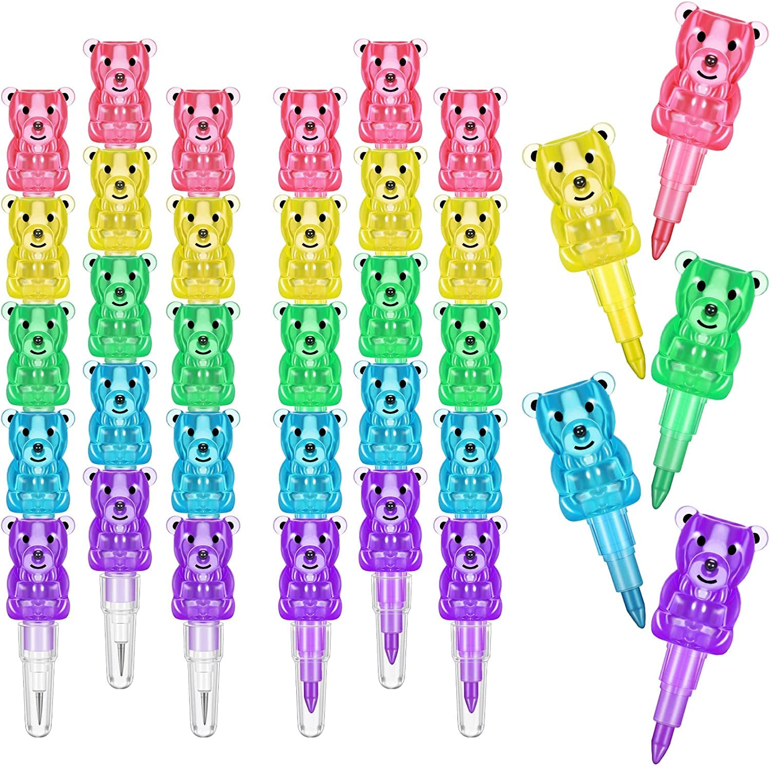 Crayons, 10 Pieces Stackable Crayons Stackable Plastic Bear Pencils Art Party Favors Stacking Crayons Kids Party Favors Pencils Buildable Crayons Pencils Colorful Crayon for Kids Birthday Party School