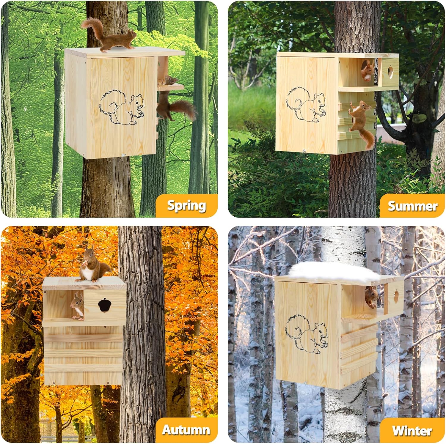 Widened Wooden Squirrel House Outdoor, Large Nesting Box with External Platform for Squirrels and Chipmunks Extra Large:11.8x12.6x16.5in