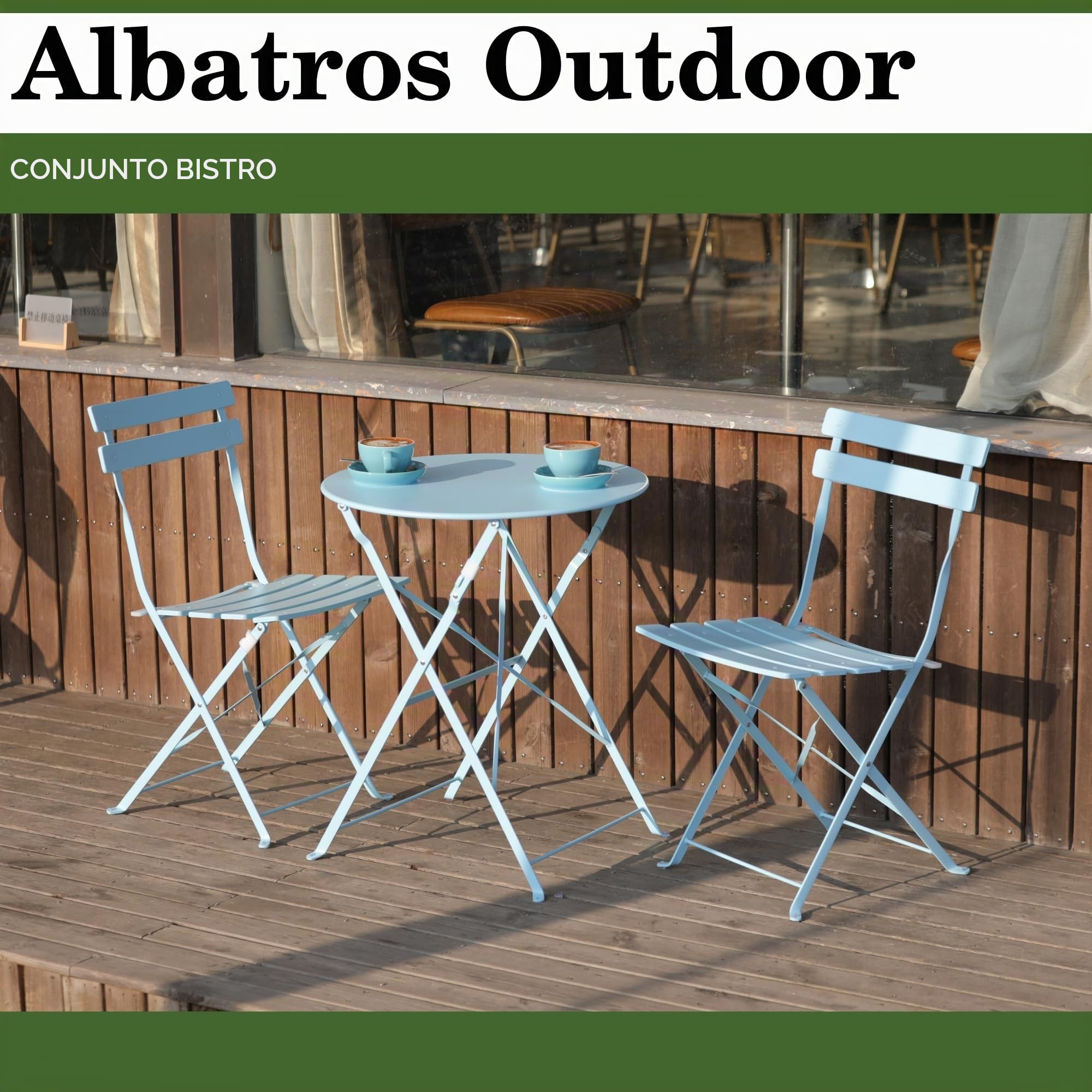 Albatros Bistro Set 3 piezas Azul – Mesa con 2 sillas plegables – Metal resistente – Diseño moderno para balcón o jardín