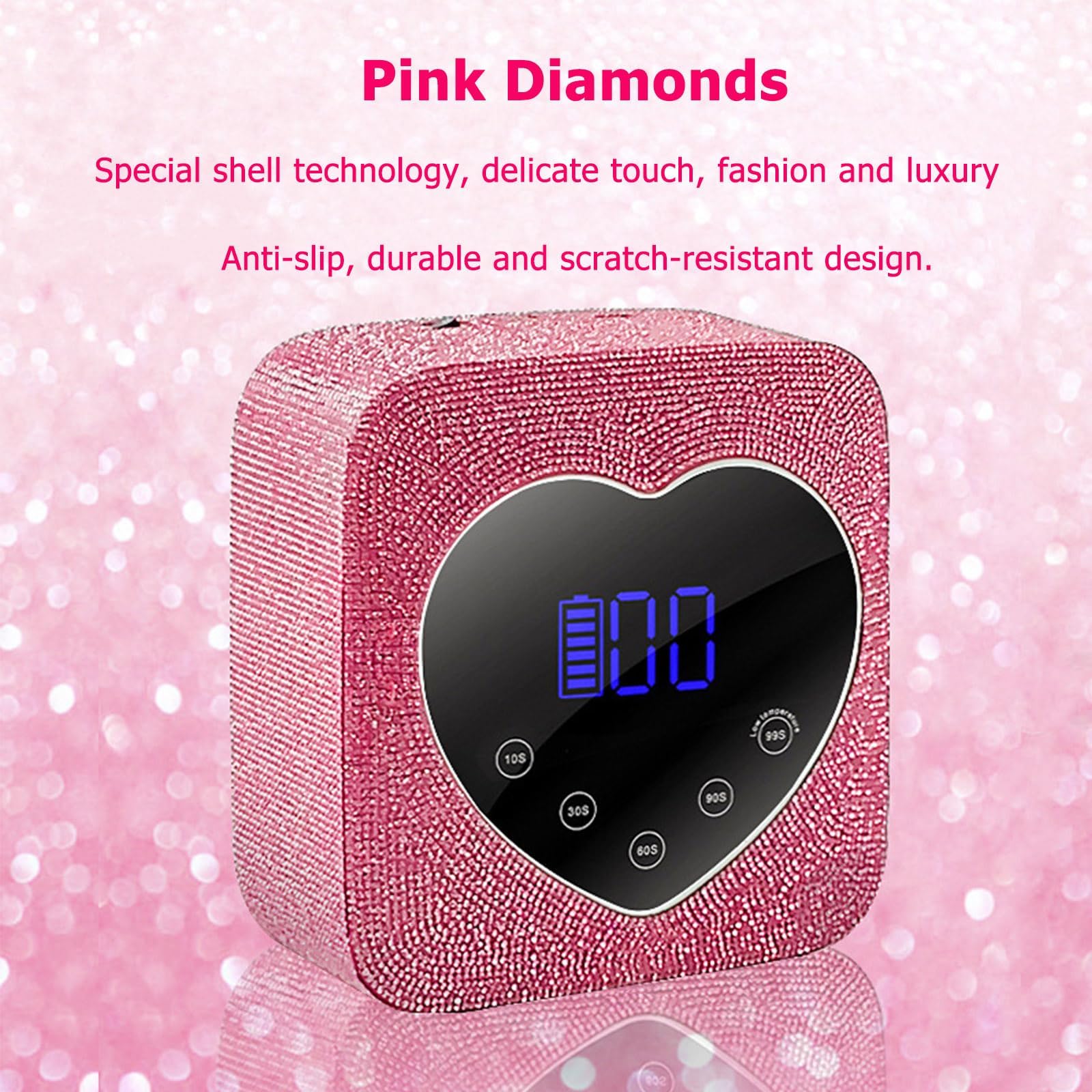 FRUJCDKI UV Light for Nails,Cordless UV Nail Lamp for Gel Nails 72W,Rechargeable Diamond LED Nail Dryer with Timer Setting,Touch Control & Auto Sensor,Fast Nail Light Curing Lamp for Salon (Pink)
