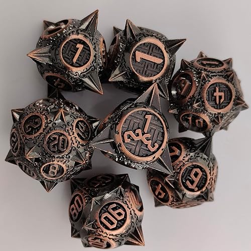 Miniatura 5 de Juego de dados DND de metal dados de punta redonda dados de Calabozos y Dragones 7 dados poliédricos MTG Pathfinder D20 juego para juegos de rol RPG