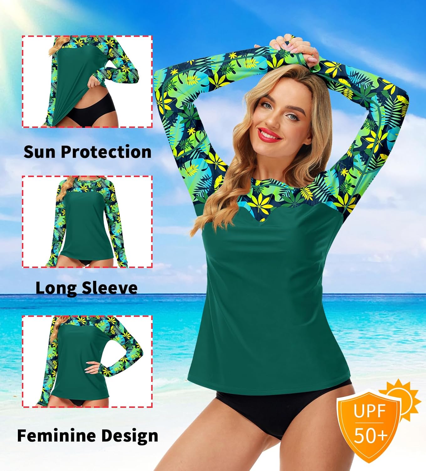 Deerose Womens Rash Guard Long Sleeve Sun Protection Shirts for Swimming - Image 5
