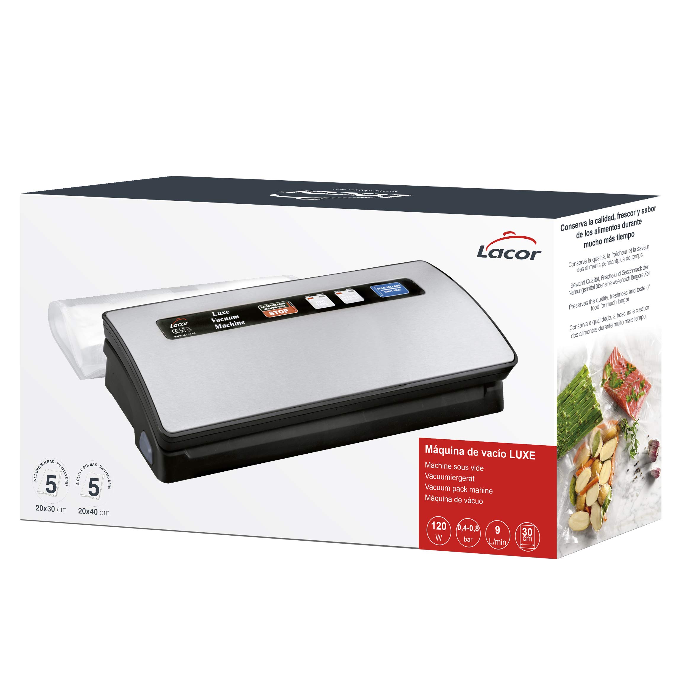 Lacor - Envasadora al vacío profesional, Máquina de vacío profesional | Para un uso práctico y profesional en cocina; perfecto para el día a día en hostelería y en casa, cómodo de usar y de guardar