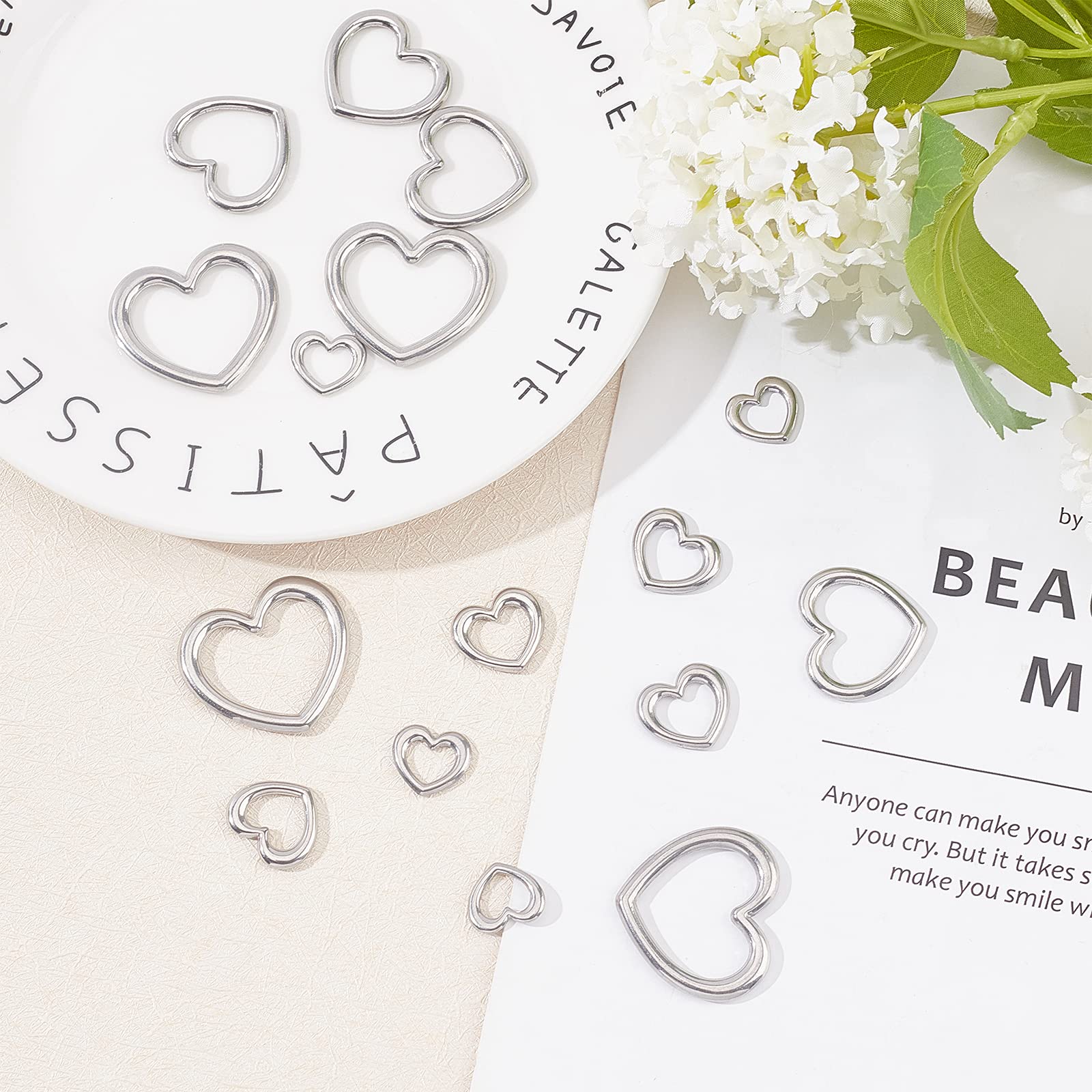 40 Anneaux De Liaison En Forme De Cœur En Acier Inoxydable - Breloques Pour Fabrication De Bijoux DIY, Doré Et Argenté Boite En Forme De Coeur