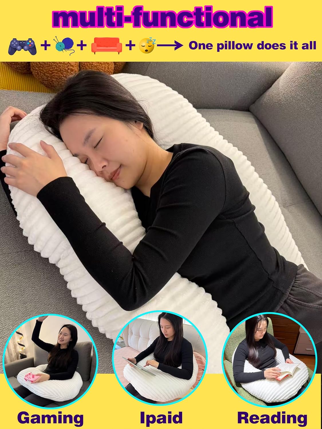 Gaming Crochet Pillow for Lap Support Lap Desk Pillow Setting in Bed or Sofa, U-Shaped Arm Pillows for Adults,Reading Pillow for Gaming, Working, Writing in Bed Couch Floor