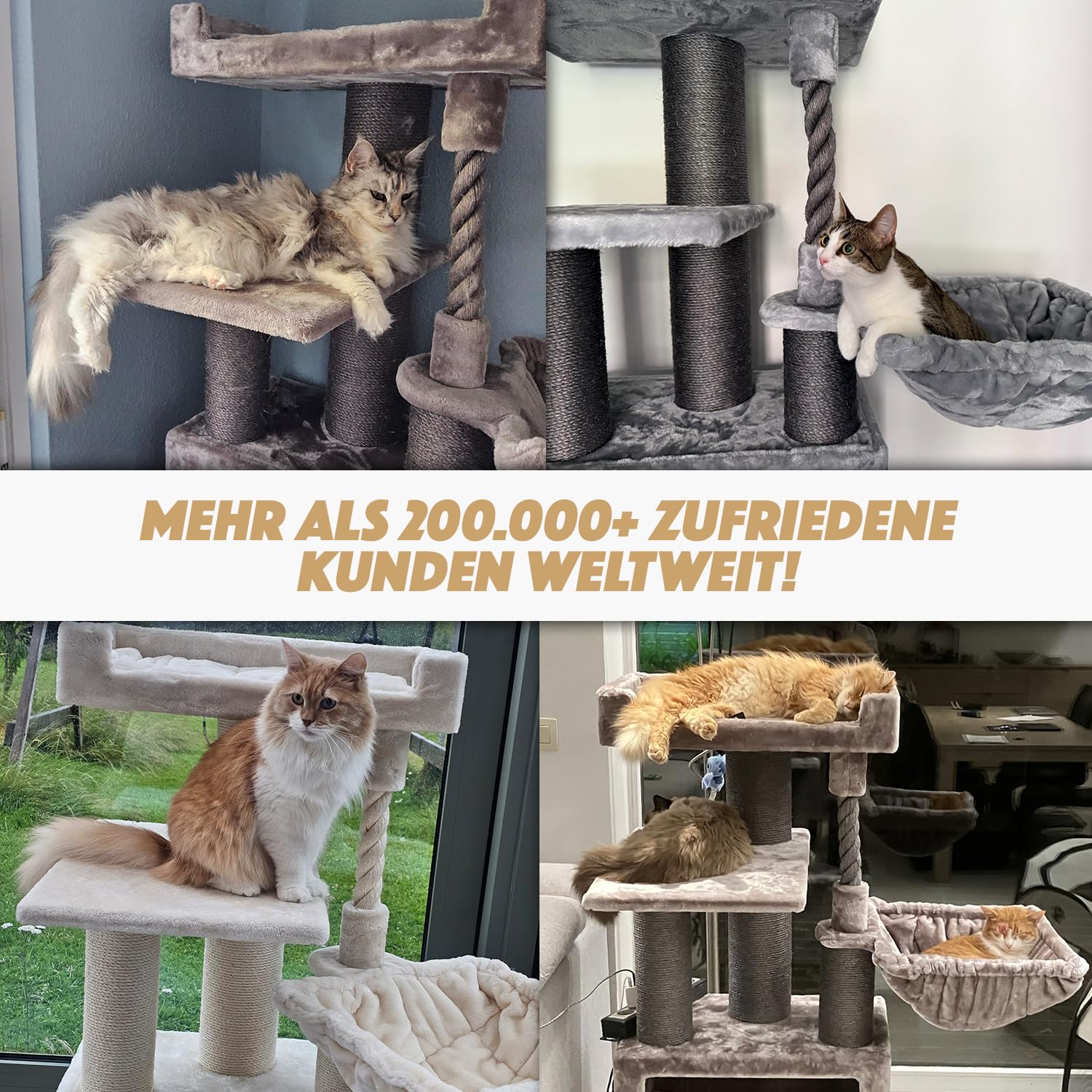 Petrebels Arbre à Chat Parklane 131 cm, Couleur Beige/Crème, Design Arbre à Chat avec Hamac