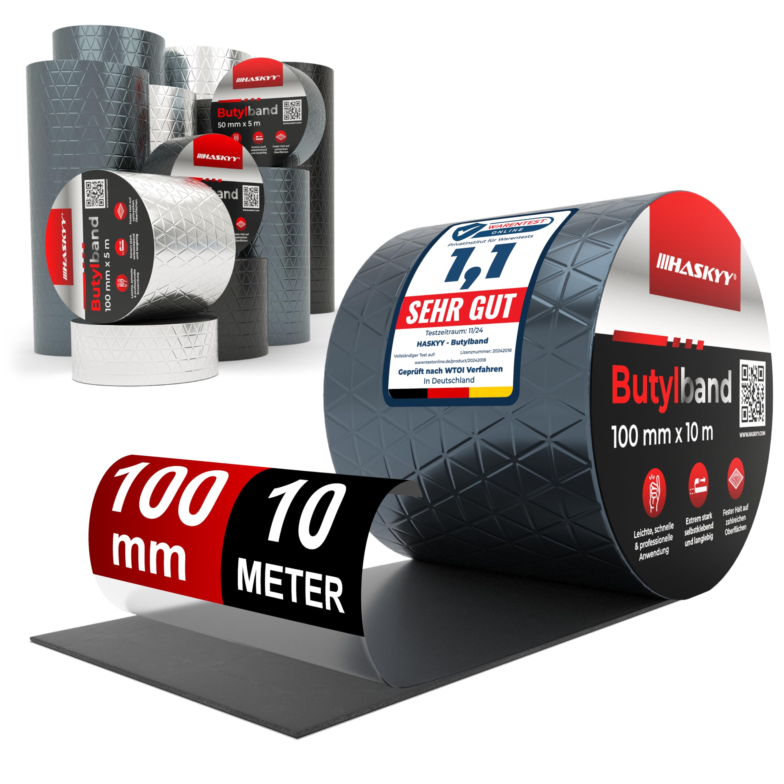Wasserdichtes Klebeband Butylband I 100mm*10m Anthrazit hochwertig selbstklebend mit Aluminiumfolie I Butyl-Tape alterungsbeständig korrosionsbeständig UV-beständig