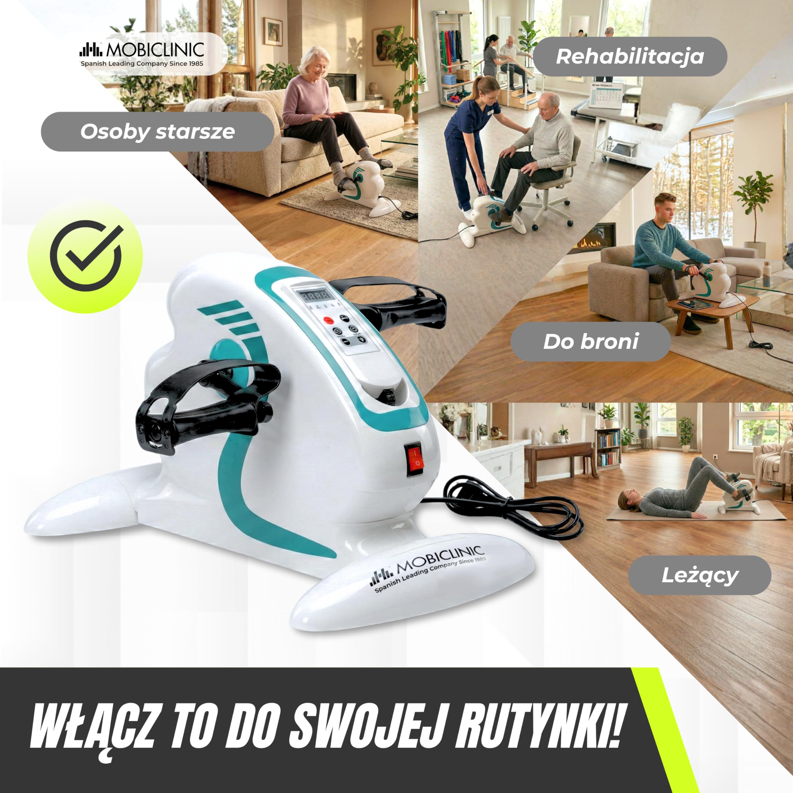 Mobiclinic®,Mini Rowerek Rehabilitacyjny, 12 Poziomów Prędkości, Wspomaganie Pedałowania, Dwukierunkowy, Wyświetlacz Wielofunkcyjny, Timer, do Nóg i Rąk, Mini Rower, Pista