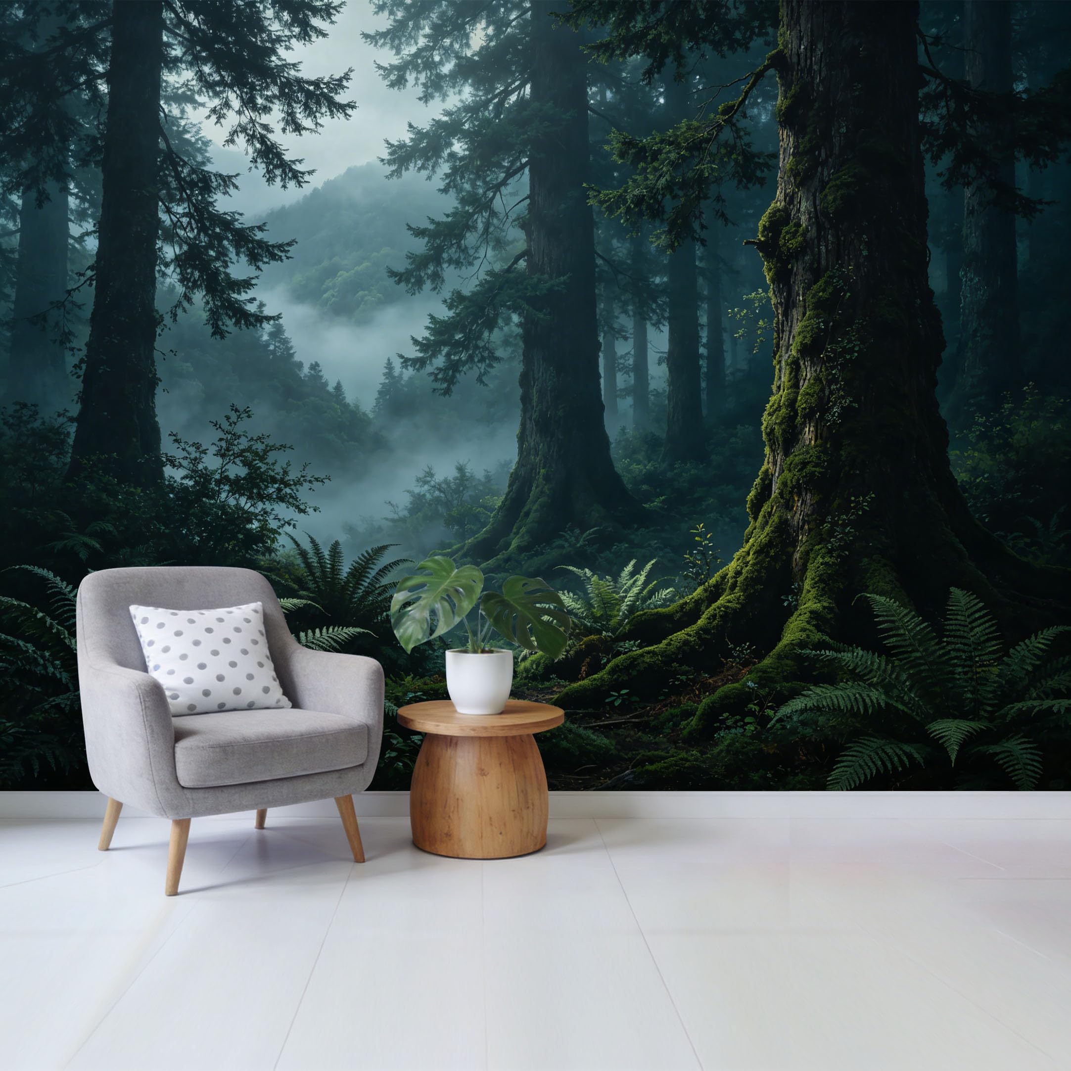 Custom Size Wall Mural Misty Redwood Forest Landscape Ferns Mossy Trees Atmospheric Nature Scene SelfAdhesive Wall Fabric Removable Wallpaper for Home Office Decor