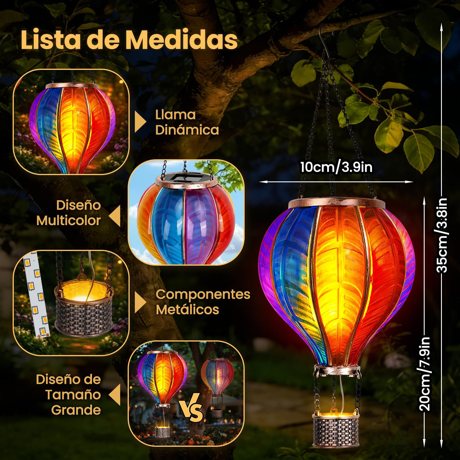 JONRRYIN 2ud Linterna Solar para Exterior, Extra Grande 46,5x13,8 cm Decoración de Jardín con Efecto de Llama, Luz LED Solar Impermeable para Terraza, Balcón y Jardín