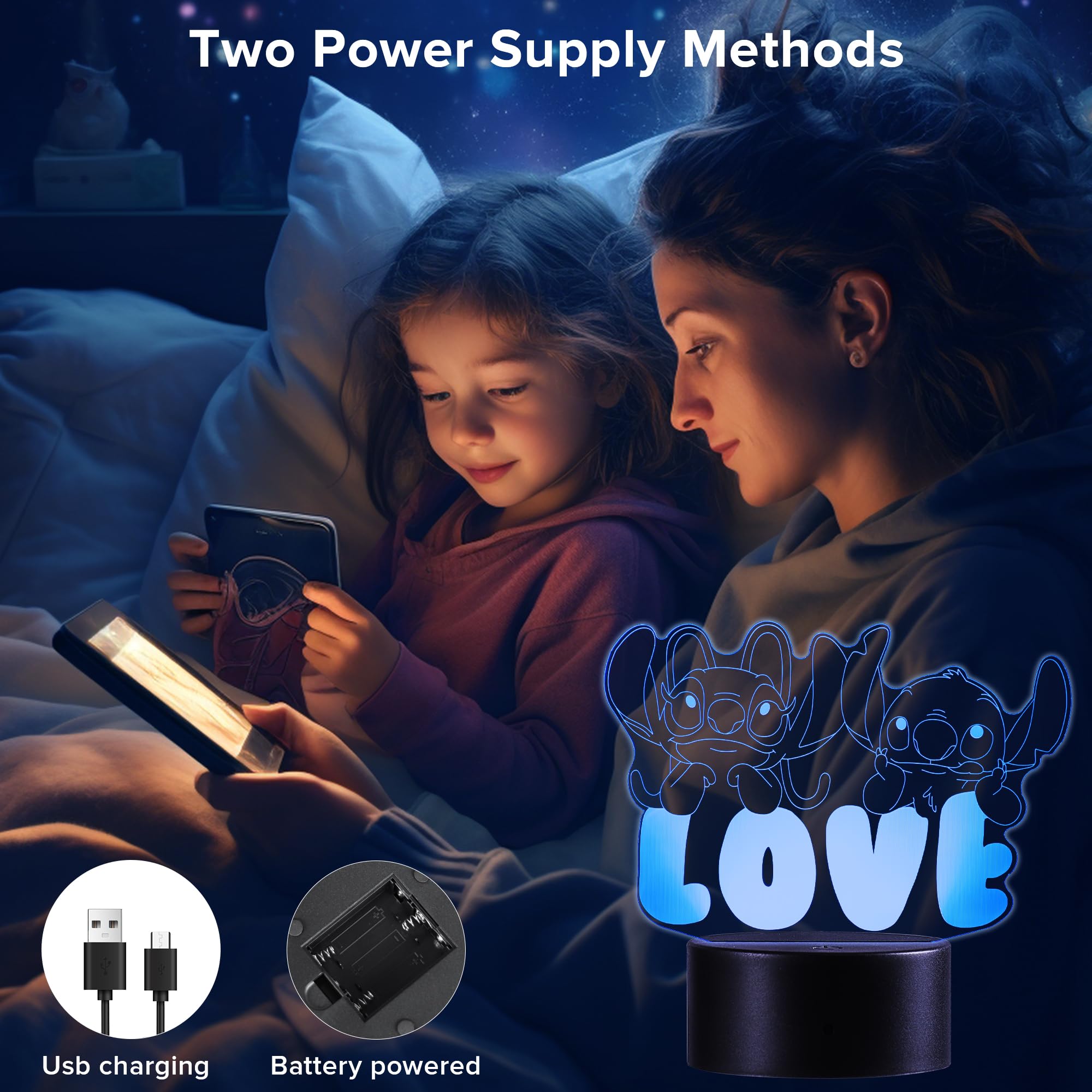 AMZFRRSM Stitch Lampada 3d Illusione Lilo Stitch Luce Notturna Touch Bambini Home Decor Lampada Da Tavolo Led Anime Gadget Natale, Compleanno Dei Fan, Regalo