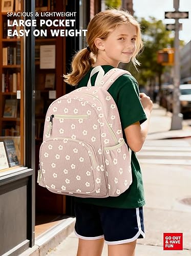 Miniatura 9 de Mochila de pana para niñas de 2 a 5 años, mochila preescolar para jardín de infantes, lindas mochilas para niñas de 13.7 pulgadas de alto, carpeta