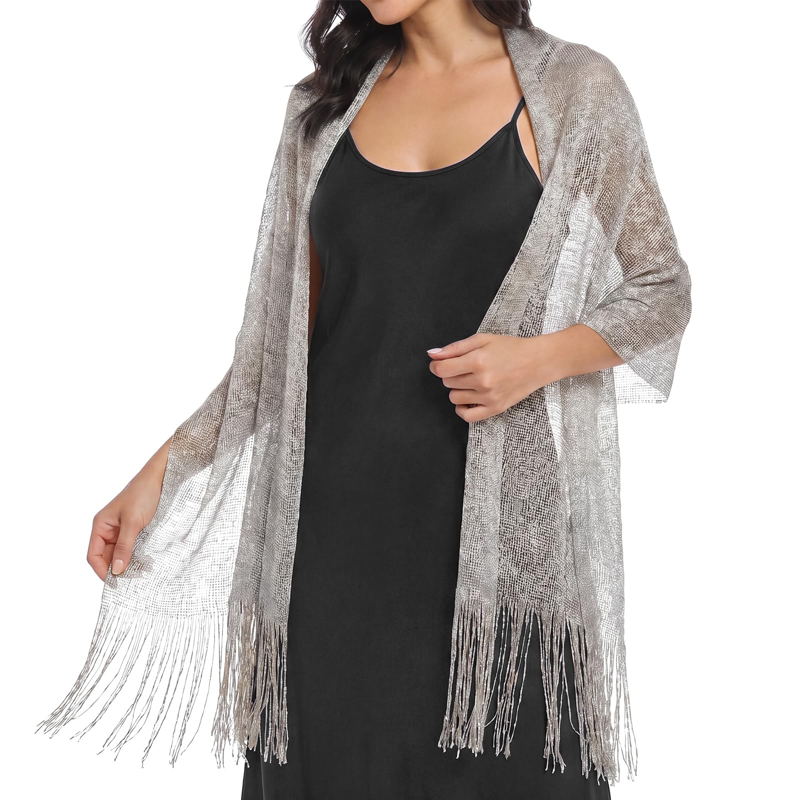 Fachoi Unisex Silver Sparkling Metallic Shawls Wraps, Womens Wrap Shawl Metallic Scarfs For Weddings Evening Party Formal Dresses F4-Whpj