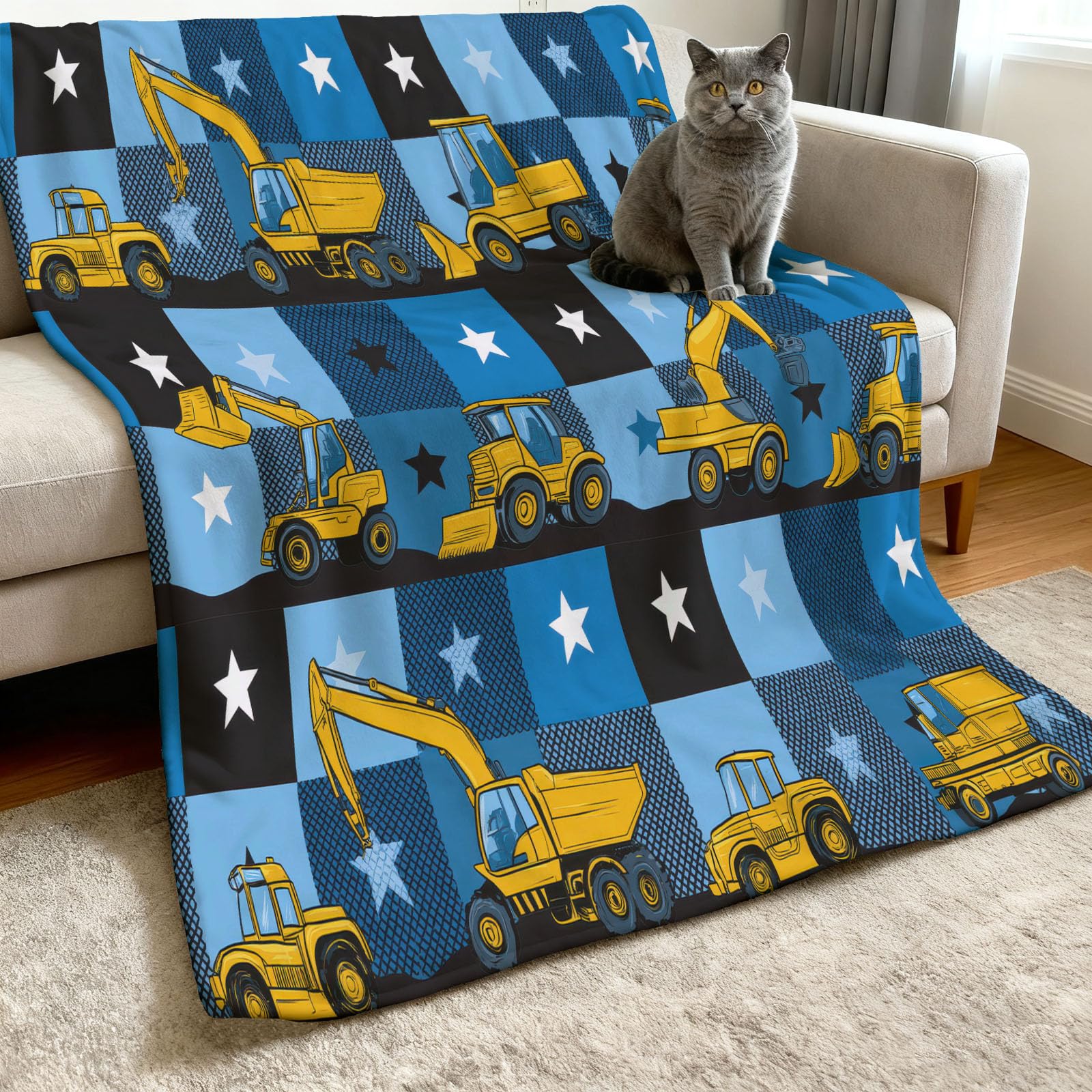 Generisch Decke Kuscheldecke 150x200 cm - Flauschige Flanelldecke mit Exquisit Farblock Sterne Motiv, Mehrfarbig Weiche Kuscheldecke für Sofa Bett Kinderzimmer, Decke als Geschenk