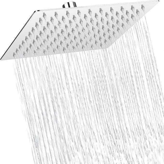 COMLIFE Fixed Shower head, 8Inch Square Rain Fixed Shower head 304