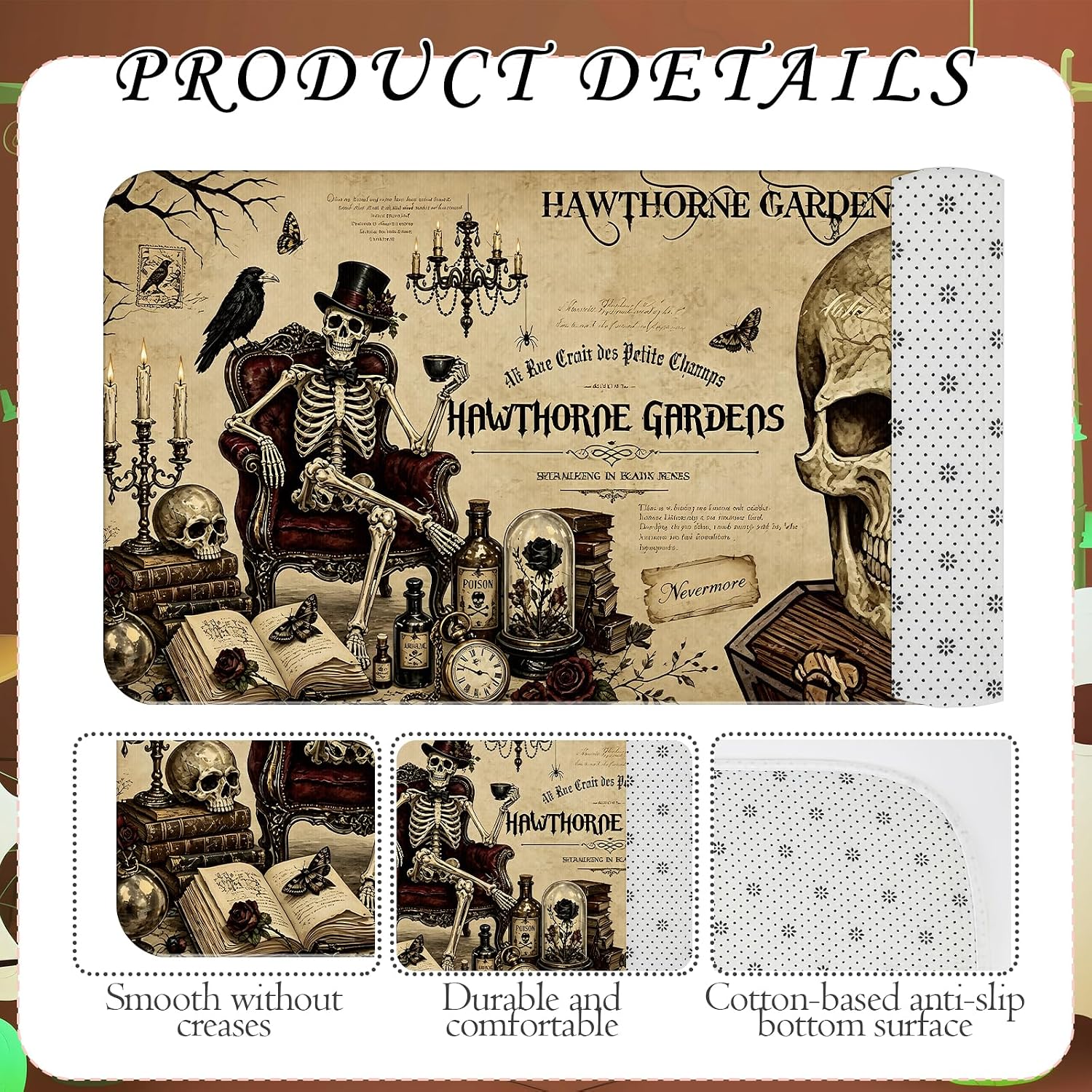 Halloween Shower Curtain Sets, Vintage Gothic Skull Bath Curtain image 5
