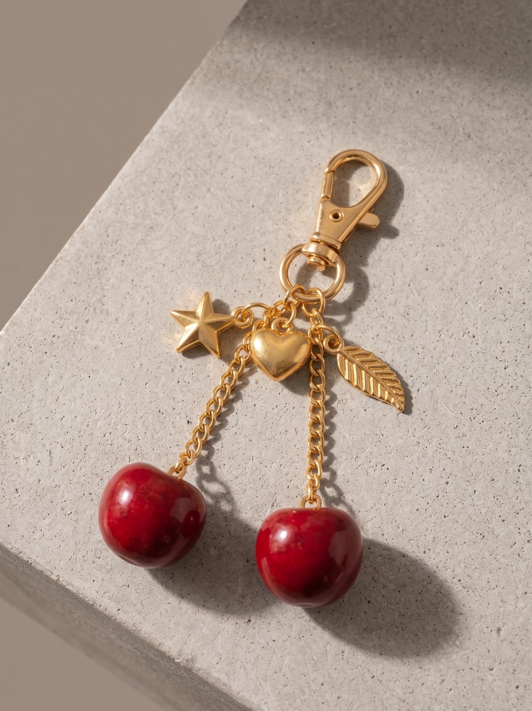 Red Cherry Charm Keychain for Women & Girls | Cute Red Cherry Bag Charm with Gold Chain, Star, Heart & Leaf Charms | Aesthetic Purse Accessory | Stylish Gift for Her-image-26