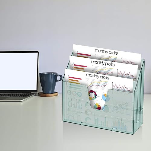 Miniatura 2 de Acrimet Organizador horizontal triple para carpetas de archivos (color verde transparente)