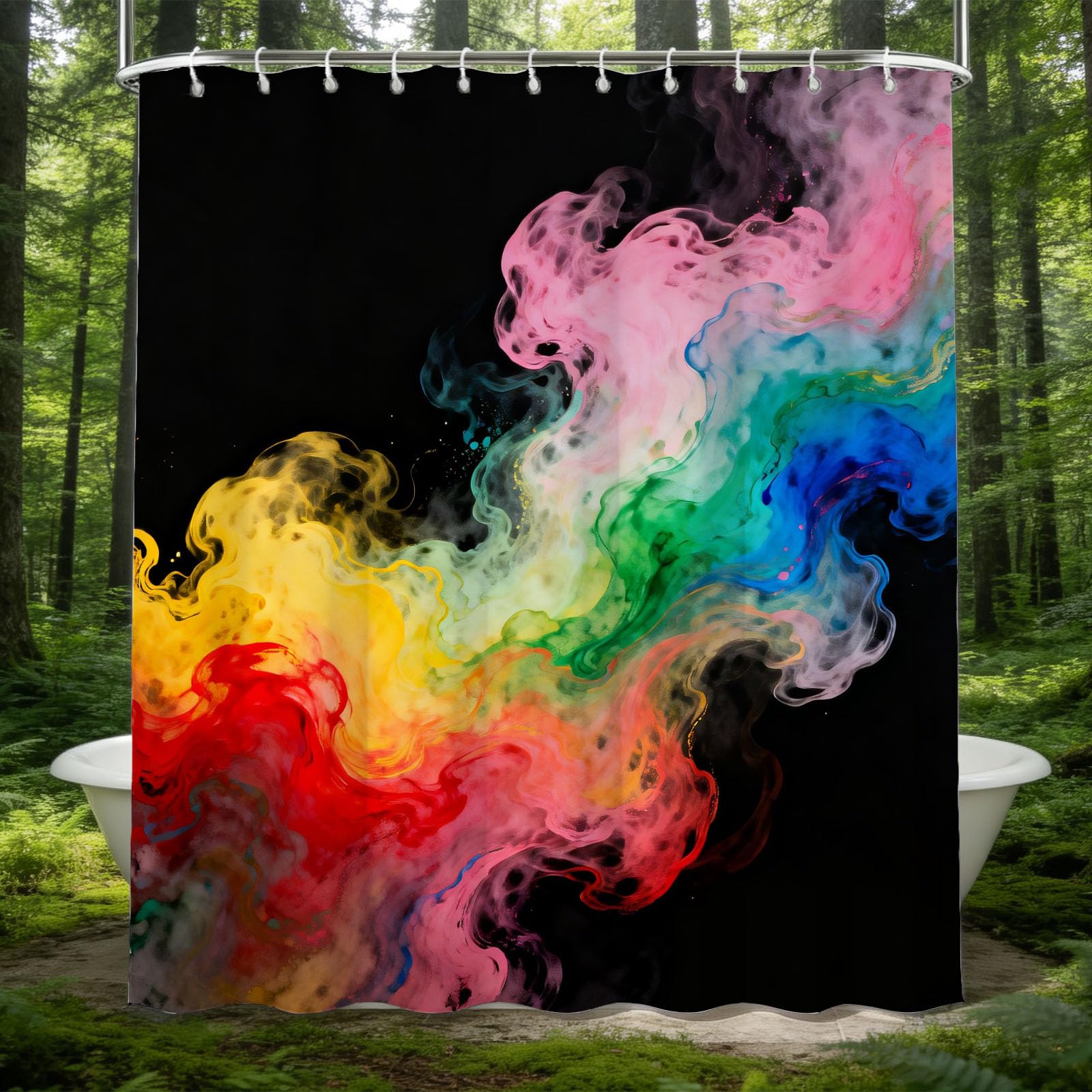 Hongduo 3D Colorful Smoke Shower Curtain for Stalls Bathtubs Gradient Colors Bathroom Decor Shower Curtain Set Polyester Fabric Waterproof 120x180cm/48X71 Inch with Hooks