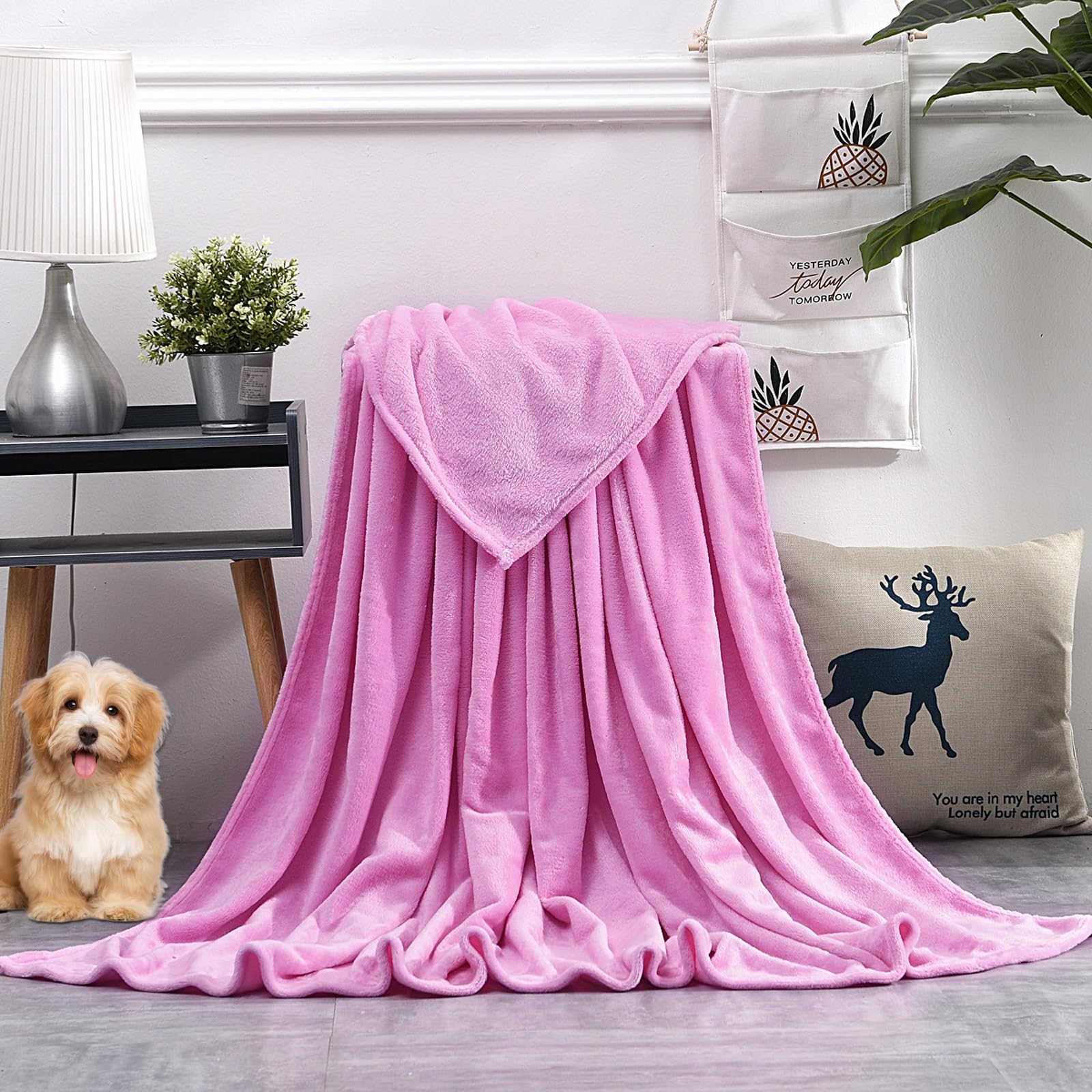 GAIFNAG Winter Bed Blanket, Long Hair Blanket 150 x 300 cm, Microfibre, Soft, Warm, Breathable, Super Soft Plush Bedspread for All Seasons, Light Pink