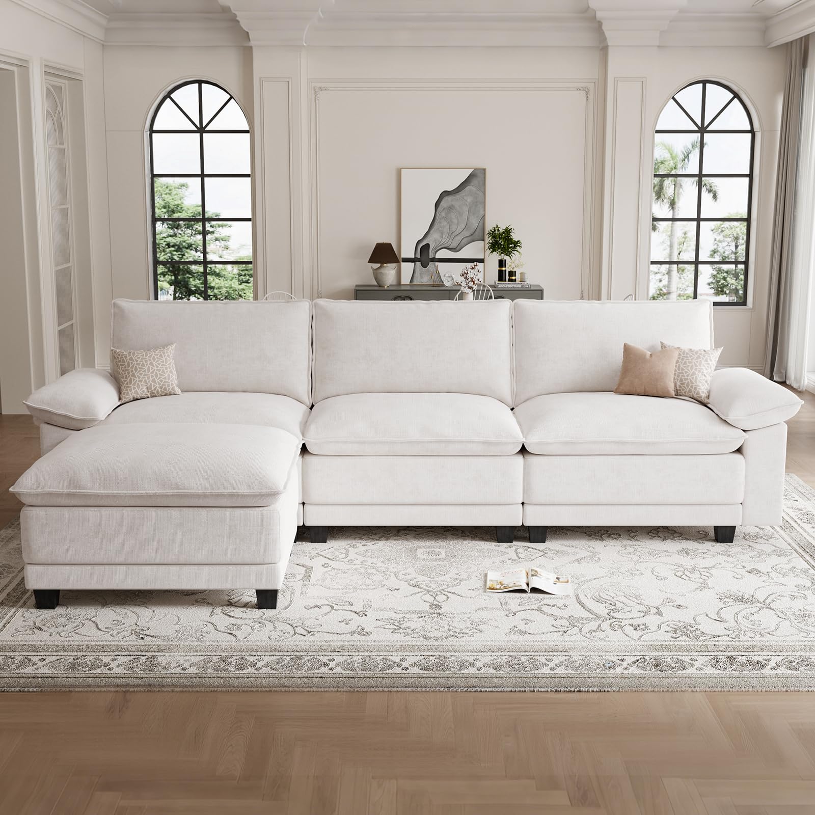 108" Modular Sectional Couch, L Shaped Cloud Sofa for Living Room | Comfortable Foam Cushions, Sturdy Frame, Appealing Appearance, Easy Assembly, Soft Chenille, Modular Design, Beige