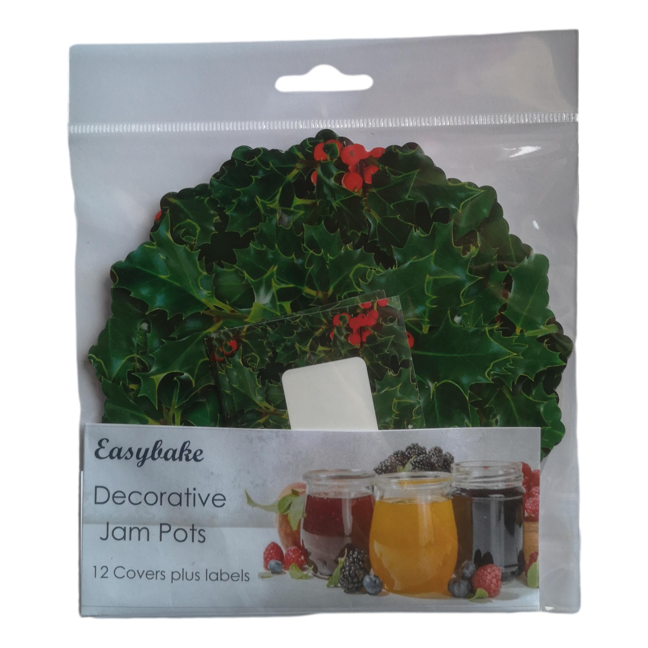 10 Christmas Holly Jam Pot Covers and Labels