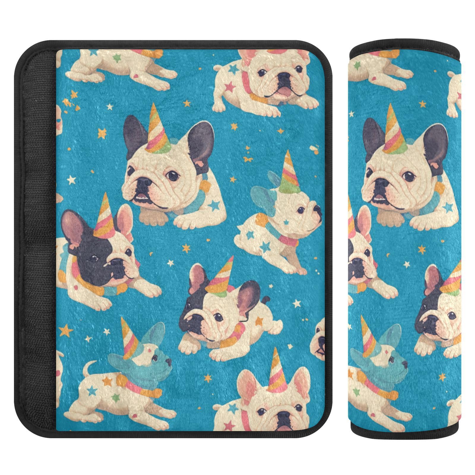 Seat Belt Covers 2 Pack Funny French Bulldogs Car Seat Strap Covers Super Soft Unicorn Horns Car Seat Neck Cover for Boys Girls Adults Babies M