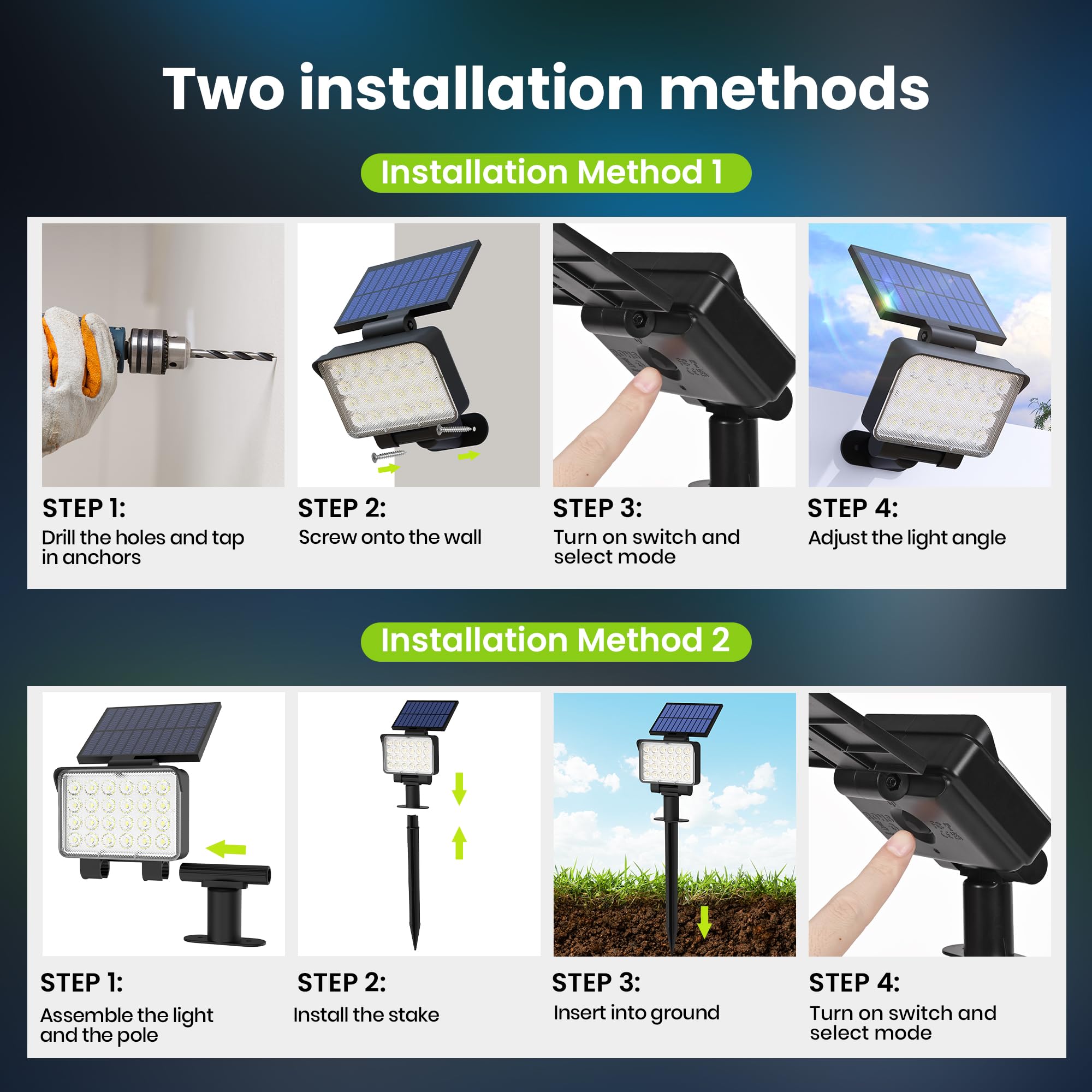 Solpex Solarne oświetlenie punktowe do użytku na zewnątrz, klasa wodoszczelności IP65, 24 diody LED, zasilane energią słoneczną reflektory do ścieżek, ogrodów, ogrodzeń (białe, 6 sztuki)