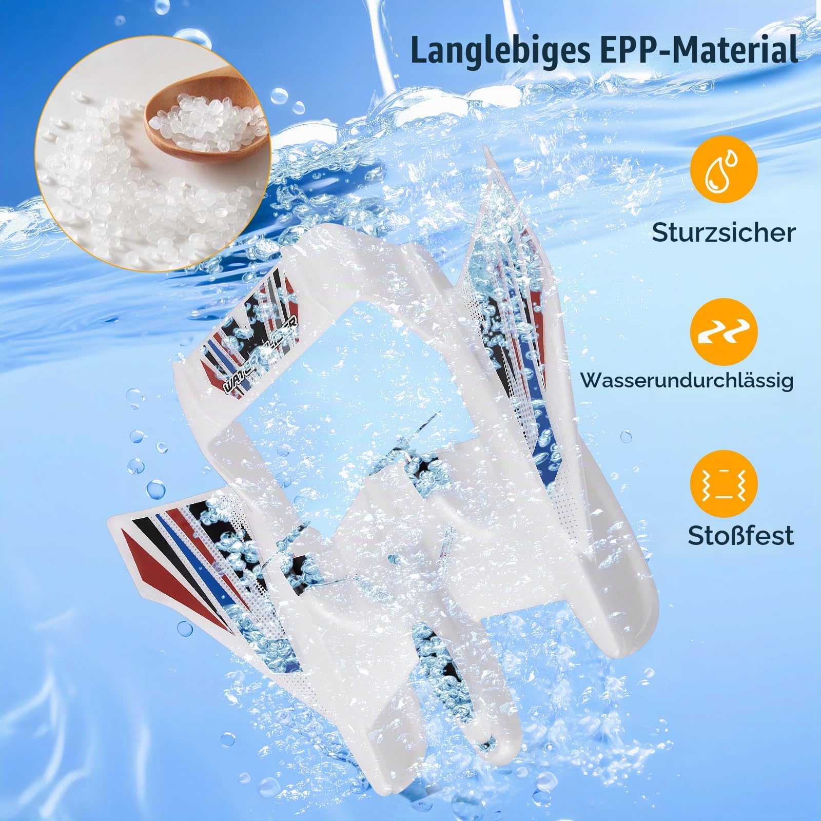 2.4GHz 3CH RC Flugzeug, 3-in-1 Amphibien Modellflugzeug für Land, Wasser und Luft, mit 2 Akkus, EPP Material, Weiß